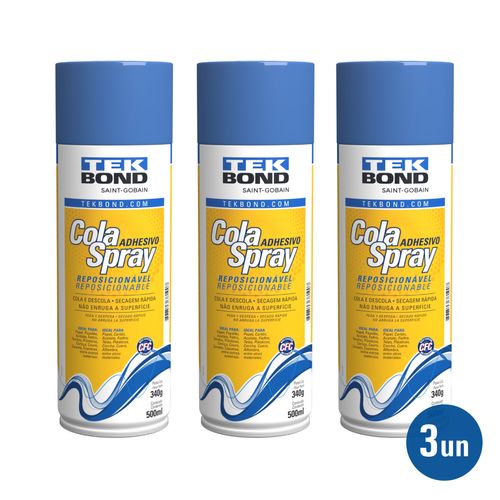 Kit 3 Cola Spray Reposicionável 340G 500ml - Tekbond