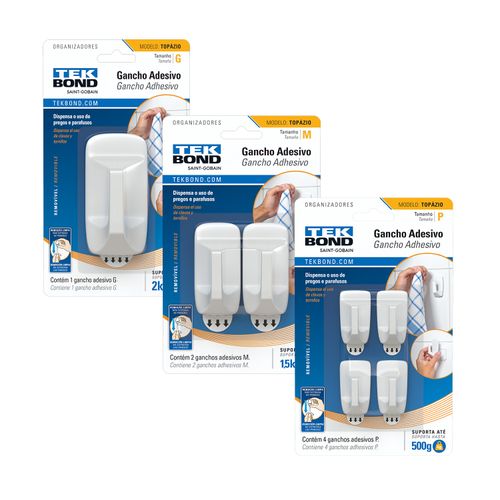 Kit Com 3 Ganchos Âmbar De Plástico Branco - P, M, G