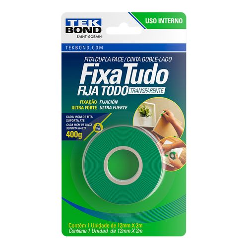 Fita Acrílica Dupla Face 12mm X 2M - Interior - Blíster - Tekbond