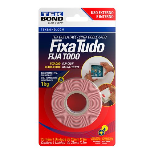 Fita Acrílica Dupla Face 25mm X 2M - Exterior - Blíster - Tekbond