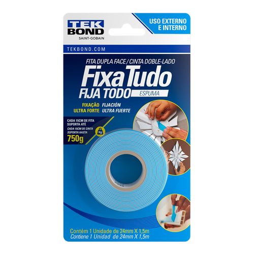 Fita Fixa Tudo Espuma Dupla Face 24mm X 1,5M - Blíster - Tekbond