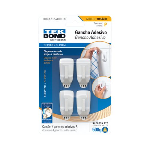 Gancho Topazio De Plástico Branco P - Tekbond