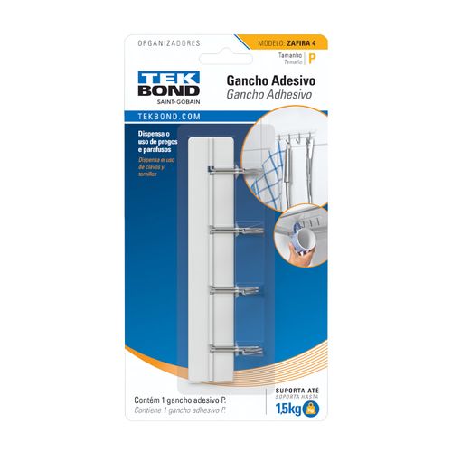 Gancho Zafira De Plástico Branco E Metal P - Tekbond