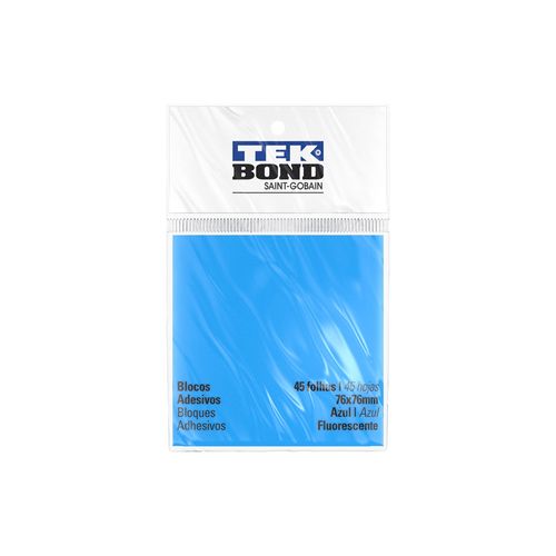 Bloco De Notas Adesivo - 7,6Cm X 7,6Cm - Azul Fluorescente - 45 Folhas - Tekbond