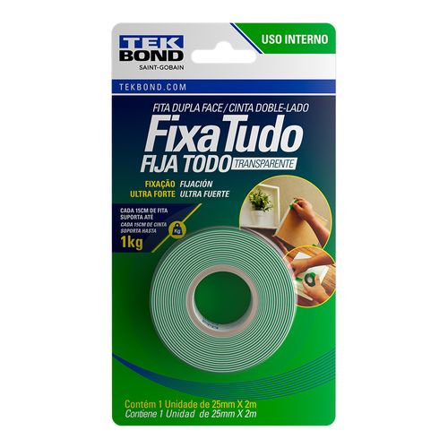 Fita Acrílica Dupla Face 25mm X 2M - Interior - Blíster - Tekbond