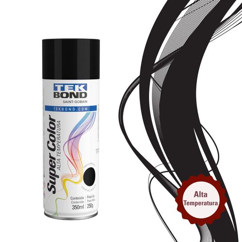 Tinta Spray Alta Temperatura Preto Brilhante 350ml 250G - Tekbond
