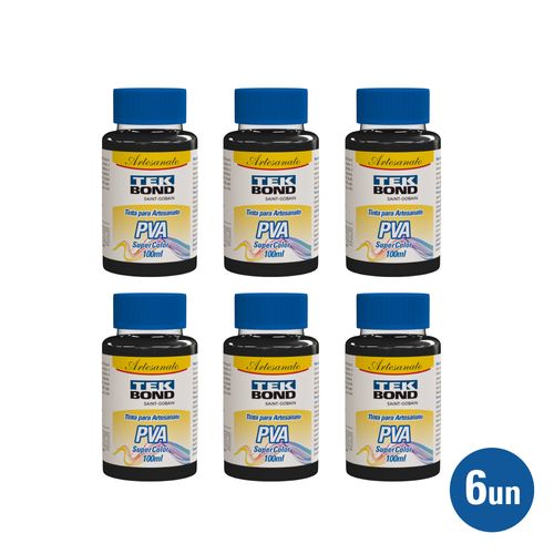 Kit 6 unid. Tinta PVA Super Color Preto 100ml - Tekbond