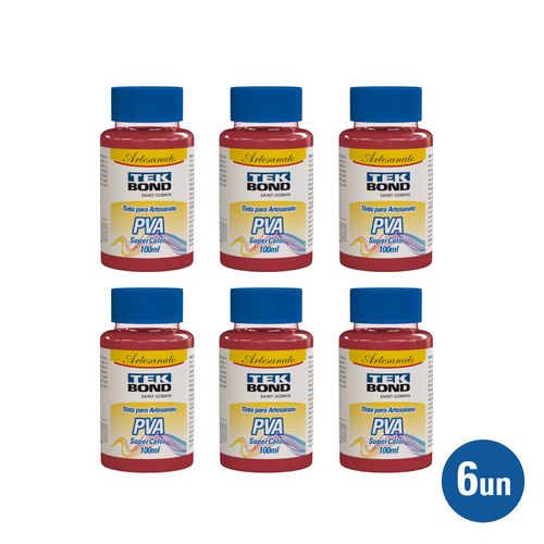 Kit 6 unid. Tinta PVA Super Color Batom Vermelho 100ml - Tekbond