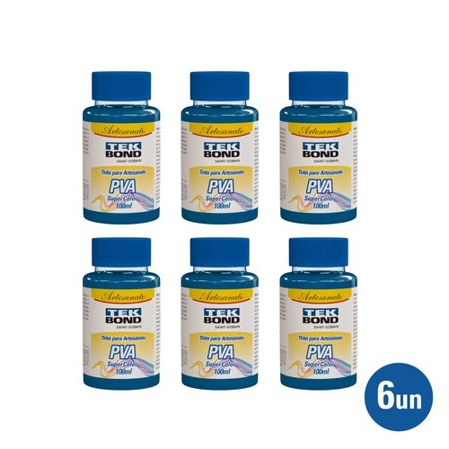 Kit 6 unid. Tinta PVA Super Color Azul Ciano 100ml - Tekbond
