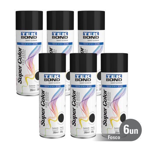 Kit 6 unid. Tinta Spray Uso Geral Preto Fosco 350ml 250G - Tekbond