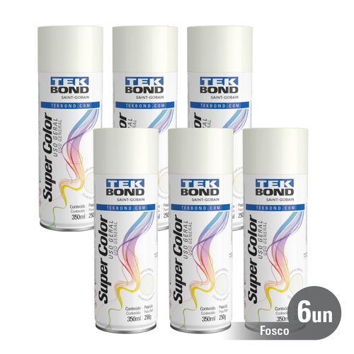 Kit 6 unid. Tinta Spray Uso Geral Branco Fosco 350ml 250G - Tekbond