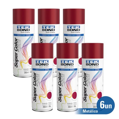 Kit 6 unid. Tinta Spray Uso Geral Vermelho Metálico 350ml 250G - Tekbond