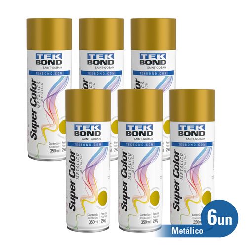 Kit 6 unid. Tinta Spray Uso Geral Ouro Metálico 350ml 250G - Tekbond