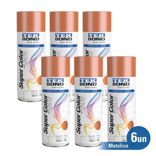 Kit 6 unid. Tinta Spray Uso Geral Cobre Rose Metálico 350ml 250G - Tekbond