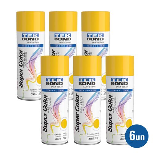 Kit 6 unid. Tinta Spray Uso Geral Amarelo 350ml 250G - Tekbond
