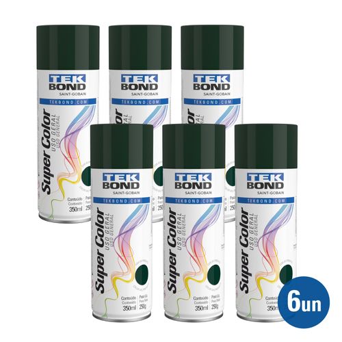 Kit 6 unid. Tinta Spray Uso Geral Verde Escuro 350ml 250G - Tekbond
