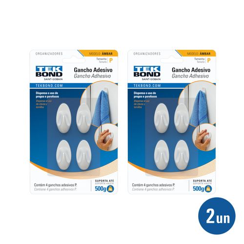 Kit 2 unid. Gancho Ambar De Plástico Branco P - Tekbond