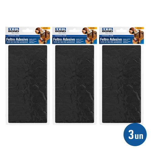 Kit 3 unid. Feltro Protetor Adesivo Retângular Preto - Tekbond